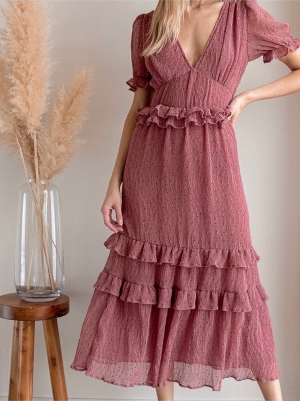 Lulu's Mauve Ruffle Tiered Midi Dress